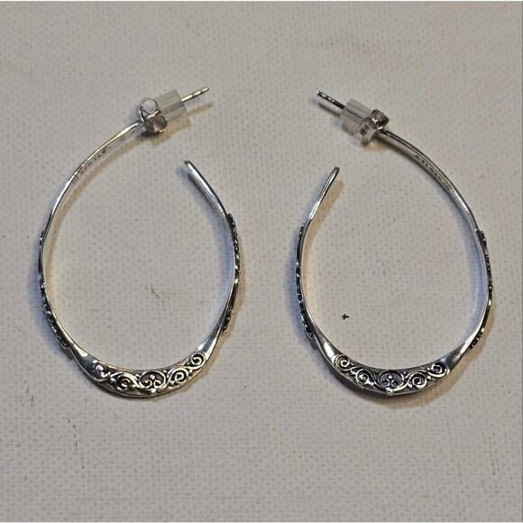 Sterling Silver 925 and Etched Hoop Earrings New! - Picture 1 of 6